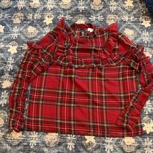 Mud Pie Red Plaid Ruffle Blouse L